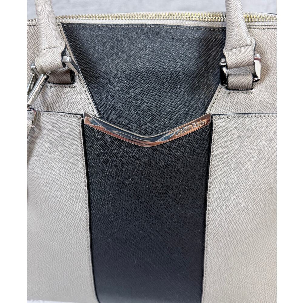Calvin Klein Gray Black Saffiano Tote Shoulder Bag Crossbody Purse - Picture 8 of 12